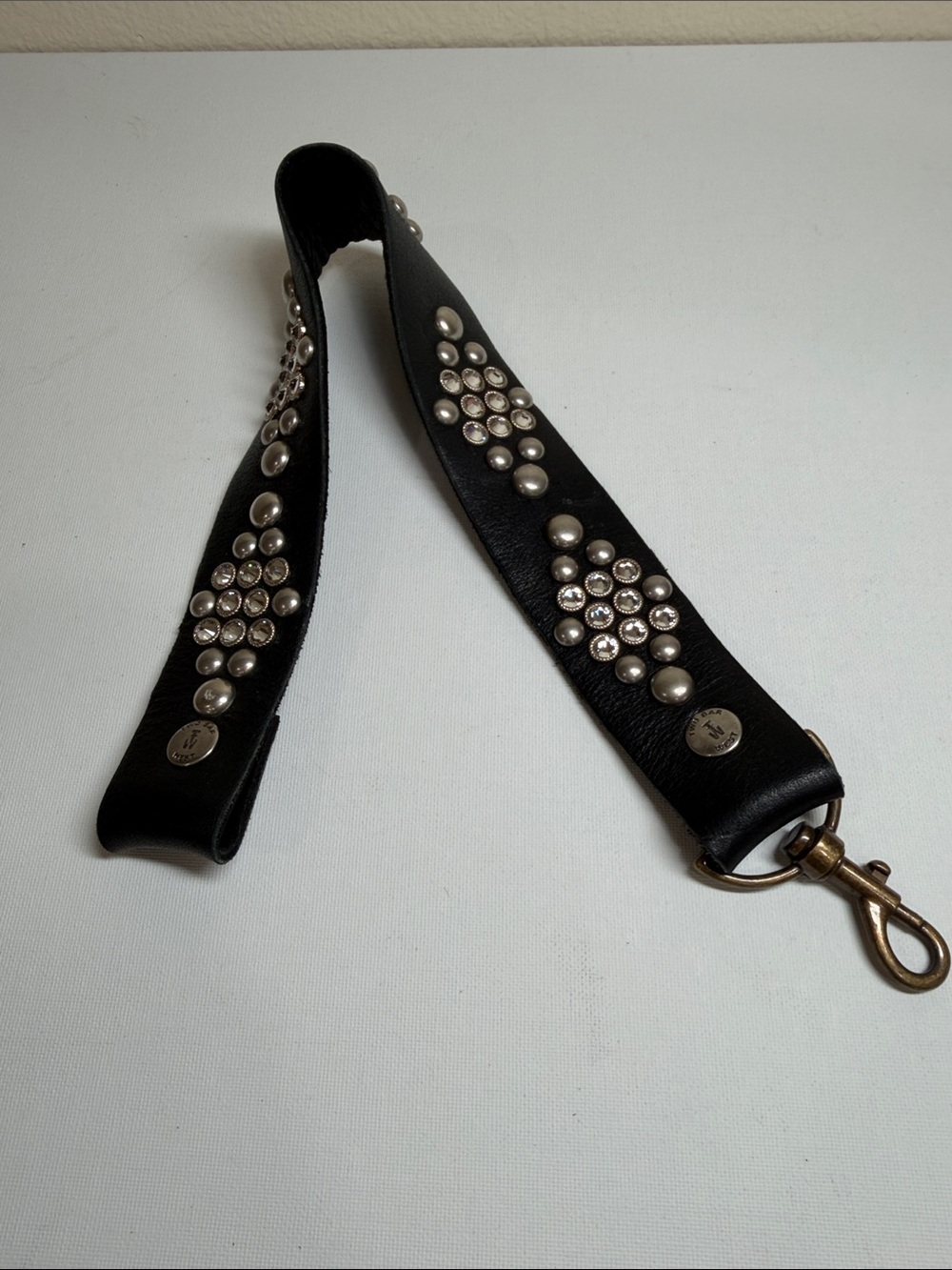 2 Bar West - Leather Studded Bag Strap - Black